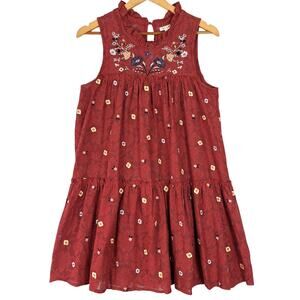 Womens Dress Medium Boho‎ Embroidered Floral Lace Cottage Peasant Tiered Fairy